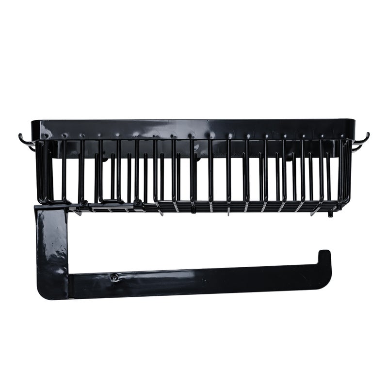 Herevin Polypropylene Shelf with Paper Towel Holder – Black/White (Assorted) | Wall Mounted Kitchen Shelf | Multi-Purpose Storage Rack for Kitchen & Bathroom - Image 1